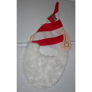 Red and White Striped Christmas Elf Hat with Beard Mustache Ears Merry Brite